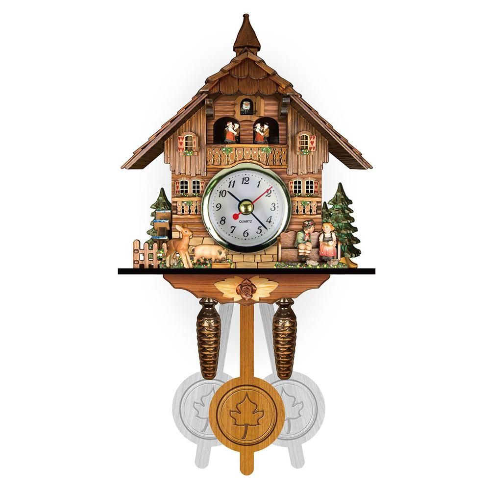 Cuckoo Clock Antique Wooden Cuckoo Birdhouse Wall Clock Home Decor Hanging Cuckoo Clock Auto Swing Bell Pendulum Home Decor