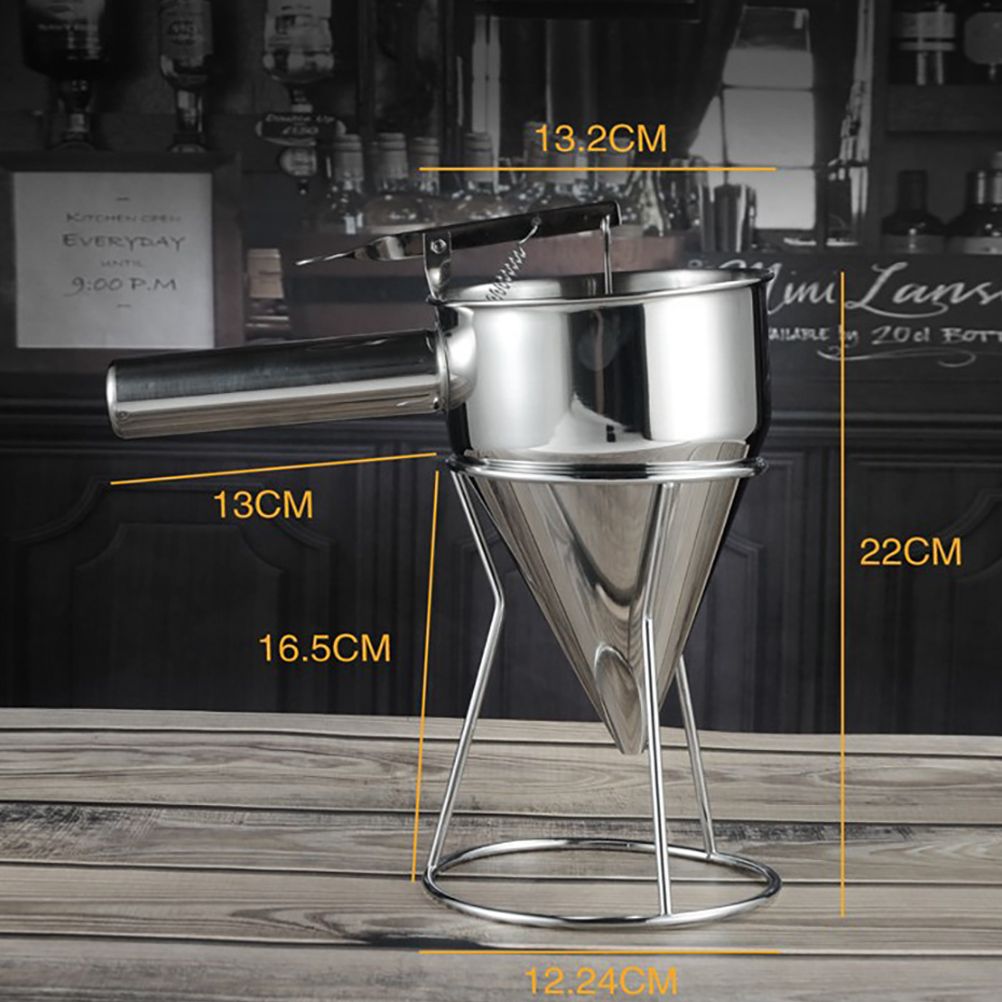 Stainless Steel Piston Funnel with Stand Kitchen Baking Funnel Batter Dispenser Sauce Cream Dosing Funnel for Home Kitchen Bakery