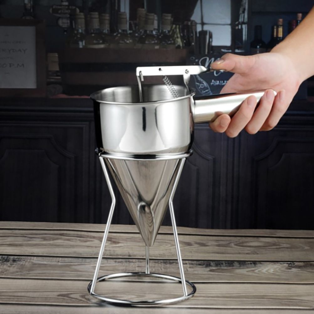 Stainless Steel Piston Funnel with Stand Kitchen Baking Funnel Batter Dispenser Sauce Cream Dosing Funnel for Home Kitchen Bakery