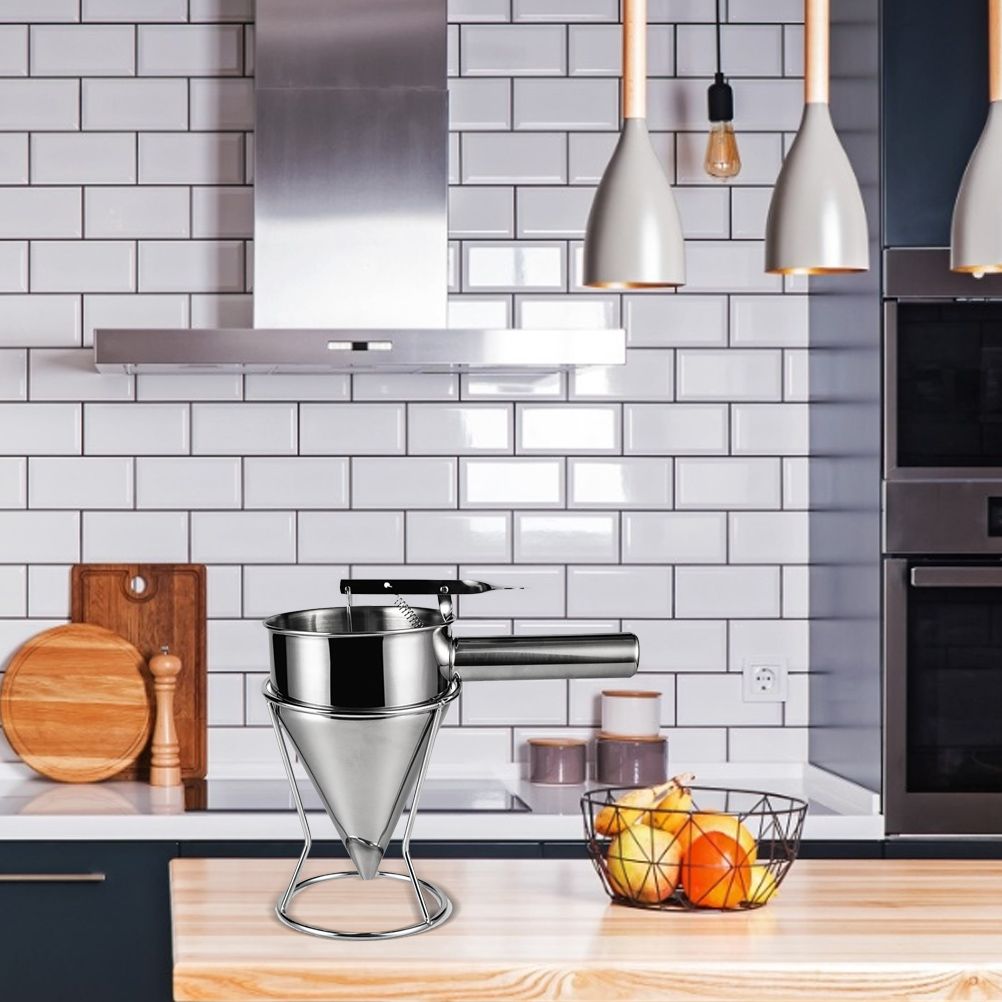 Stainless Steel Piston Funnel with Stand Kitchen Baking Funnel Batter Dispenser Sauce Cream Dosing Funnel for Home Kitchen Bakery