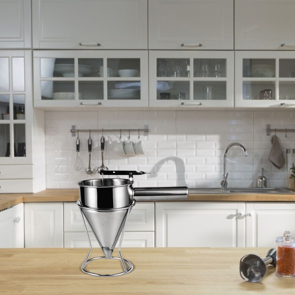 Stainless Steel Piston Funnel with Stand Kitchen Baking Funnel Batter Dispenser Sauce Cream Dosing Funnel for Home Kitchen Bakery