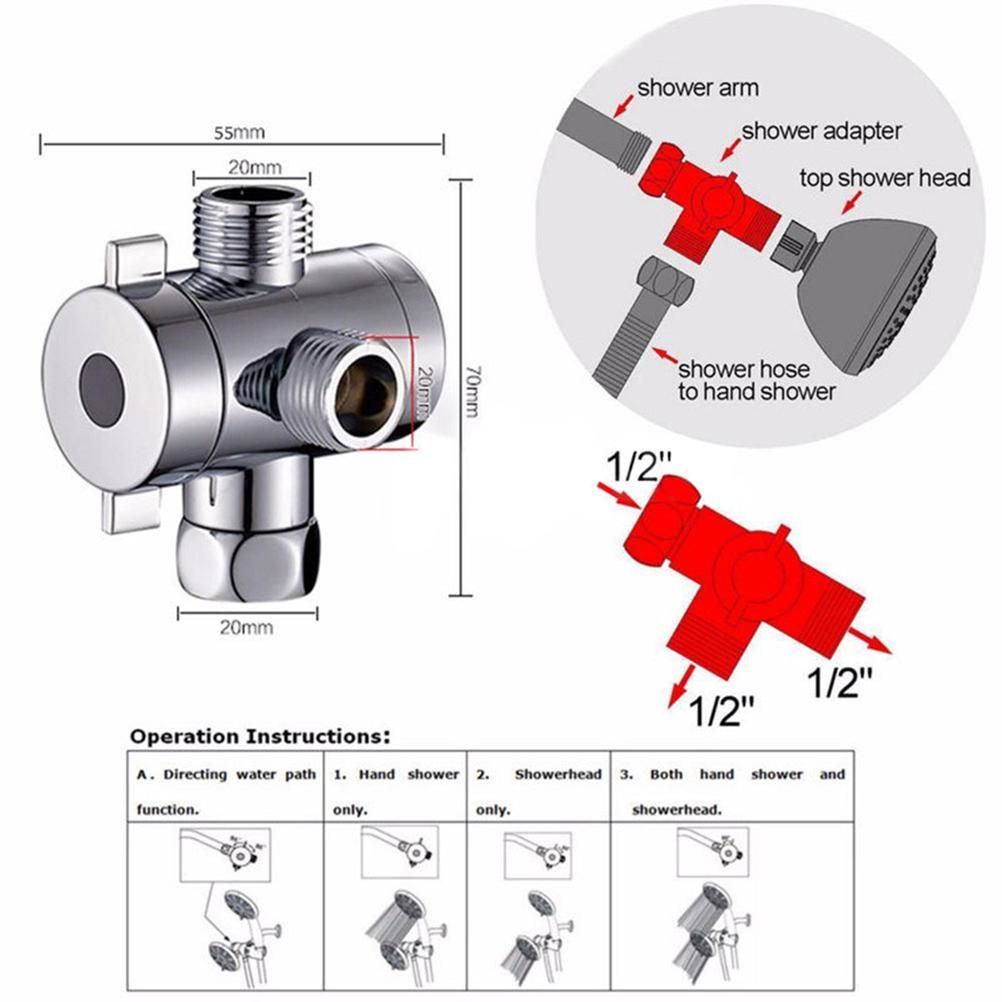 3 Way Shower Head Diverter Faucet Diverter Valve Bathroom Universal System Component Replacement Part Chrome Valves for Bathroom