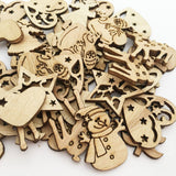 100Pcs Mix Wooden Christmas Tree Ornaments Mini Santa Claus Snowman Elk Snowflakes Christmas Tree Hanging Pendants - Side View