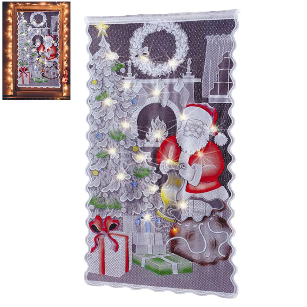 Christmas Lace Curtains LED Light Santa Claus Half Blackout Curtains Living Room Bedroom Home Decor