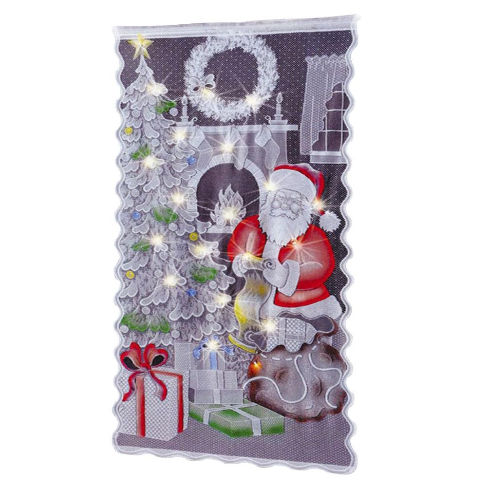 Christmas Lace Curtains LED Light Santa Claus Half Blackout Curtains Living Room Bedroom Home Decor