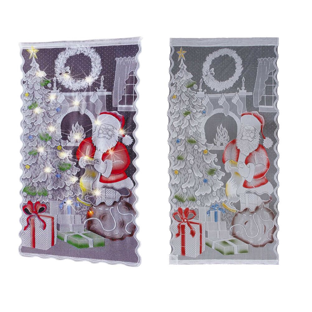 Christmas Lace Curtains LED Light Santa Claus Half Blackout Curtains Living Room Bedroom Home Decor