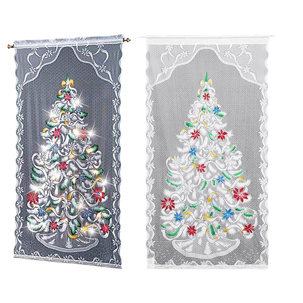 Christmas Lace Curtains LED Light Christmas Tree Half Blackout Curtains Living Room Bedroom Home Decor