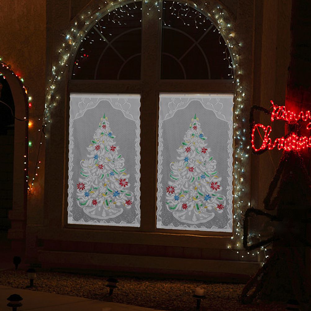 Christmas Lace Curtains LED Light Christmas Tree Half Blackout Curtains Living Room Bedroom Home Decor