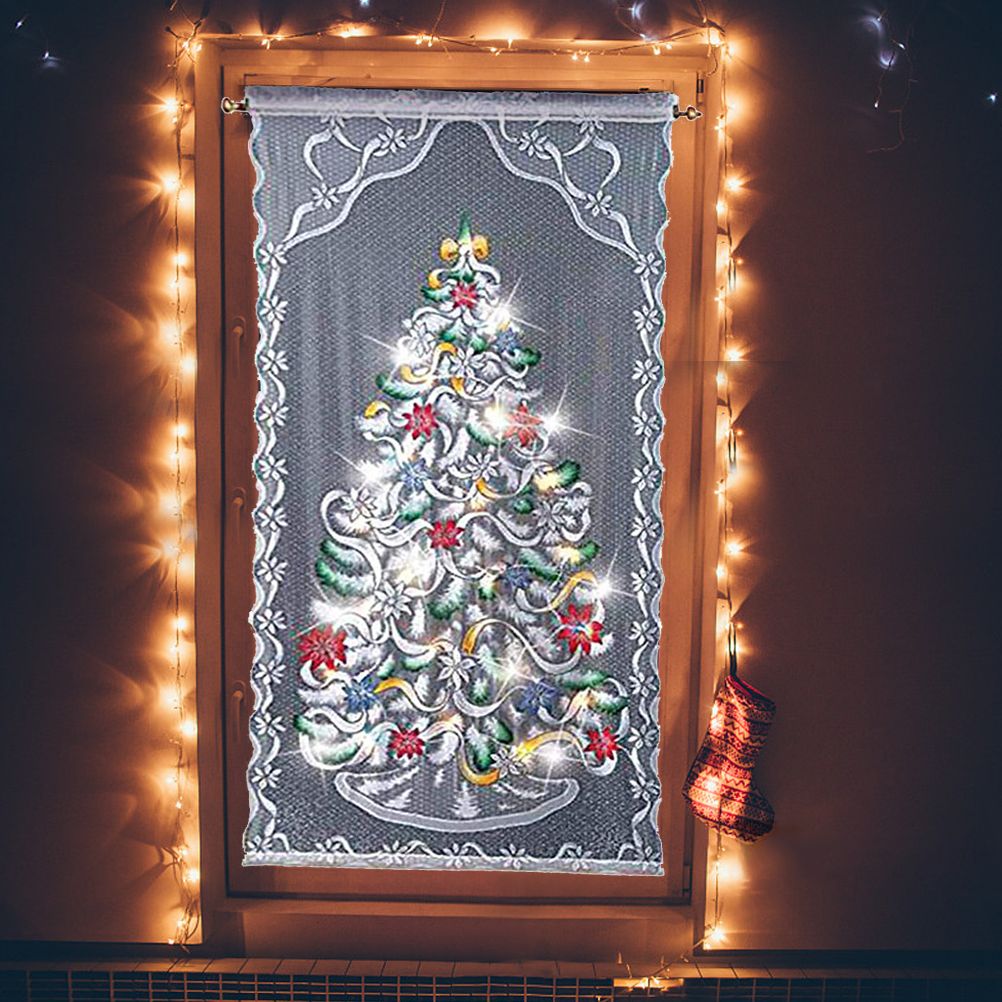 Christmas Lace Curtains LED Light Christmas Tree Half Blackout Curtains Living Room Bedroom Home Decor