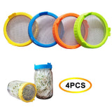 4Pcs Plastic Sprouting Lids with Stainless Steel Screen for 86mm Wide Mouth Jars Sprouting Strainer Lid with Stand - Front View