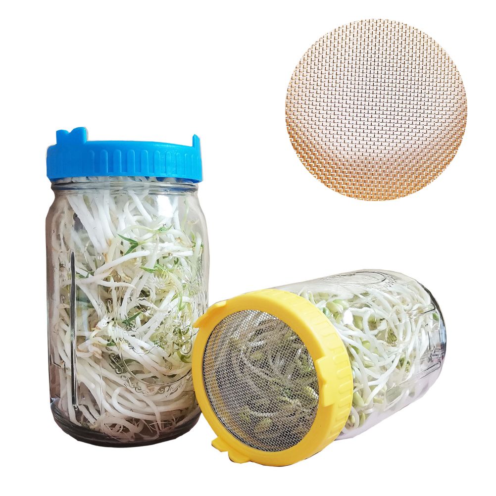 4Pcs Plastic Sprouting Lids with Stainless Steel Screen for 86mm Wide Mouth Jars Sprouting Strainer Lid with Stand
