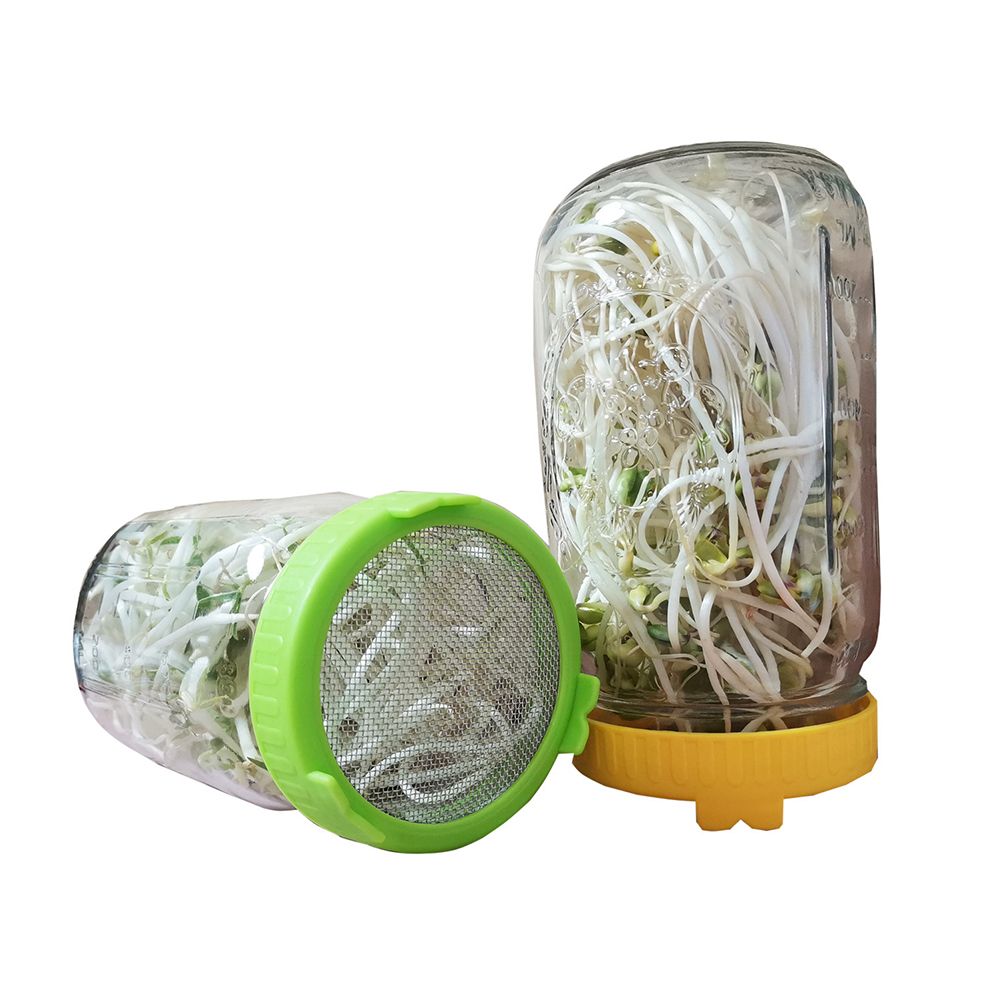 4Pcs Plastic Sprouting Lids with Stainless Steel Screen for 86mm Wide Mouth Jars Sprouting Strainer Lid with Stand