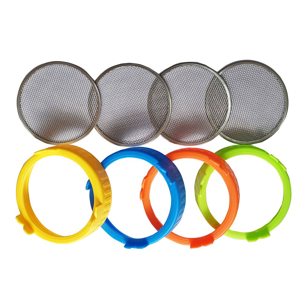 4Pcs Plastic Sprouting Lids with Stainless Steel Screen for 86mm Wide Mouth Jars Sprouting Strainer Lid with Stand