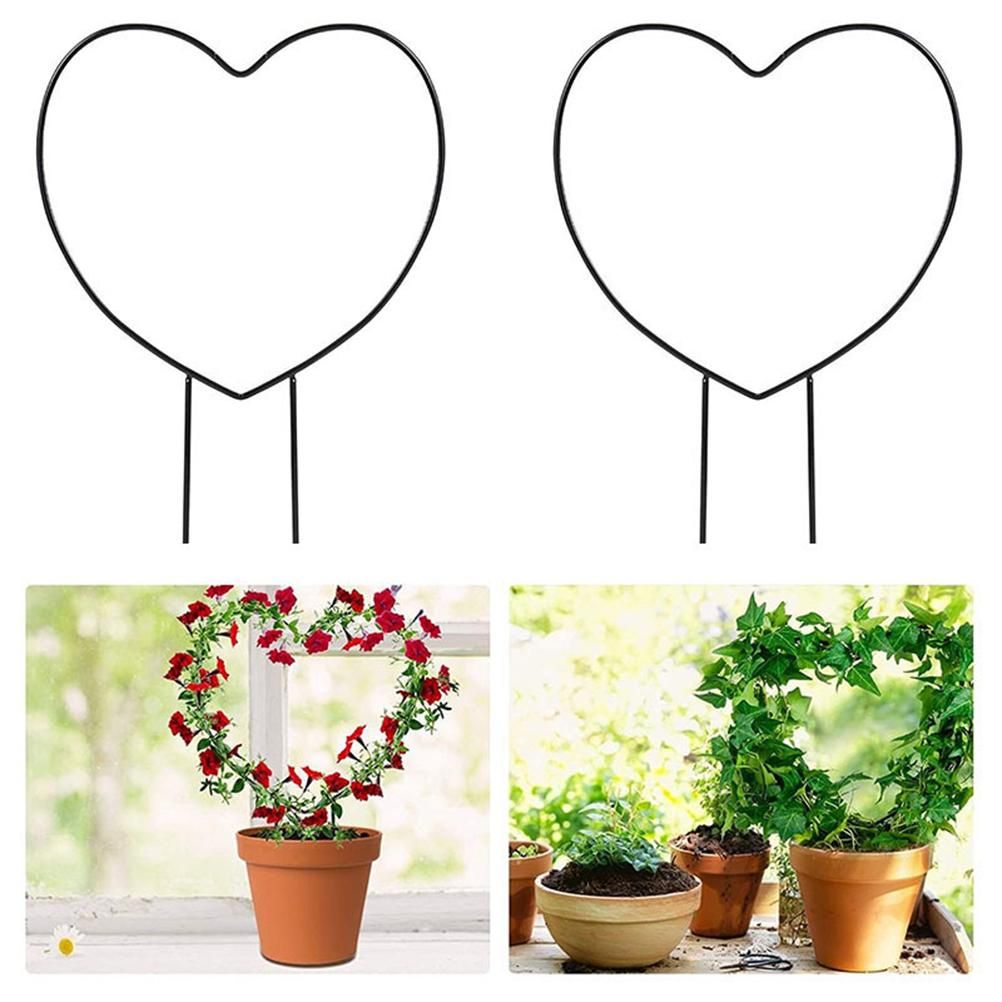 2 Pcs Black Iron Garden Trellis for Climbing Plant Vine Plant Metal Support Wire Heart Shaped Plants Climbing Holder Rack