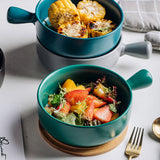 Nordic Ceramic Instant Noodle Bowl With Handle Breakfast Rice Baking Bowl Dessert Soup Fruit Salad Bowl