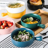 Nordic Ceramic Instant Noodle Bowl With Handle Breakfast Rice Baking Bowl Dessert Soup Fruit Salad Bowl - Top-Down View