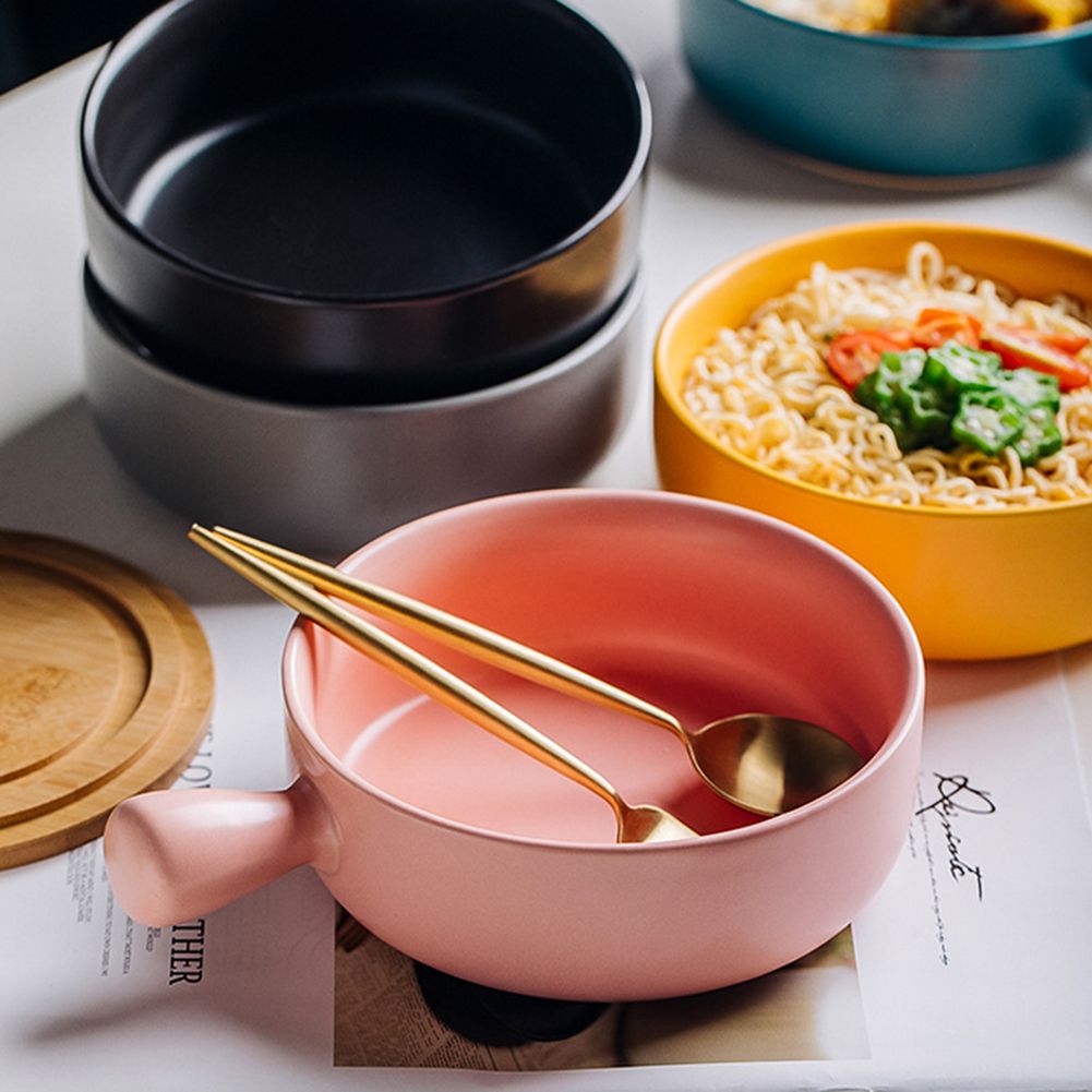 Nordic Ceramic Instant Noodle Bowl With Handle Breakfast Rice Baking Bowl Dessert Soup Fruit Salad Bowl