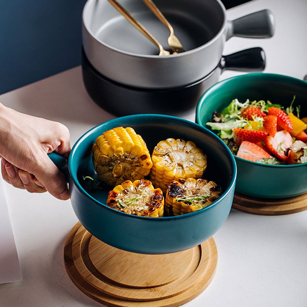 Nordic Ceramic Instant Noodle Bowl With Handle Breakfast Rice Baking Bowl Dessert Soup Fruit Salad Bowl