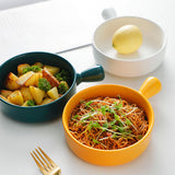 Nordic Ceramic Instant Noodle Bowl With Handle Breakfast Rice Baking Bowl Dessert Soup Fruit Salad Bowl