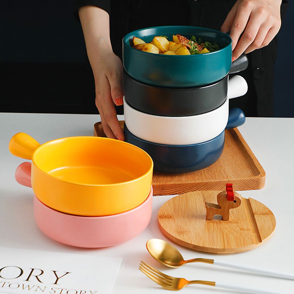 Nordic Ceramic Instant Noodle Bowl With Handle Breakfast Rice Baking Bowl Dessert Soup Fruit Salad Bowl