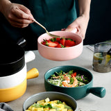 Nordic Ceramic Instant Noodle Bowl With Handle Breakfast Rice Baking Bowl Dessert Soup Fruit Salad Bowl - Extra Image