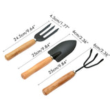 3PCS/Set Wooden Handle Mini Gardening Potted Tool Gardening Shovel Rake Fork Set for Houseplants Potted Plants - Side View