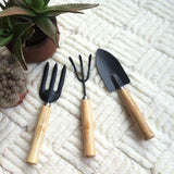 3PCS/Set Wooden Handle Mini Gardening Potted Tool Gardening Shovel Rake Fork Set for Houseplants Potted Plants - Rear View