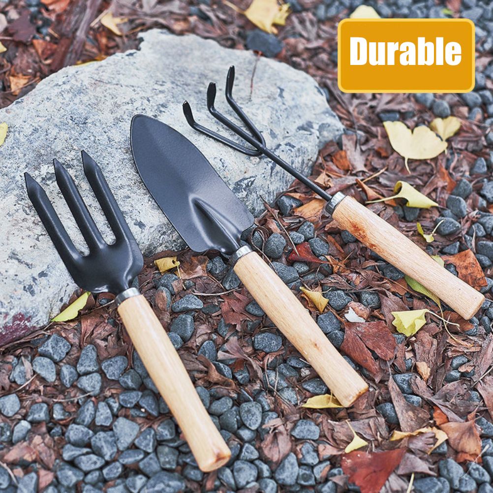 3PCS/Set Wooden Handle Mini Gardening Potted Tool Gardening Shovel Rake Fork Set for Houseplants Potted Plants