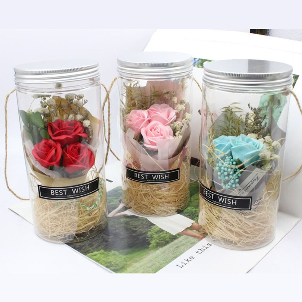 Romantic Eternal Rose Never Withered Rose Night Light Wishing Bottle Preserved Flowers Soap Rose Flower Glass Wishing Bottle
