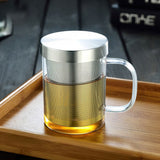 450ml Infuser Glass Tea Cup Borosilicate Glass Tea Cup with Filter and Lid - Low Angle