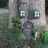 Miniature Fairy Elf Home Door Windows and Chandelier Luminous Tree Decor Art Decorations In The Dark - Close-Up Angle