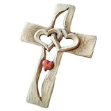Carved Cross Intertwined Hearts Love Wooden Cross Hand Carved Design for Wall Hanging Home Living Room Decor
