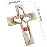 Carved Cross Intertwined Hearts Love Wooden Cross Hand Carved Design for Wall Hanging Home Living Room Decor - Front View