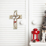 Carved Cross Intertwined Hearts Love Wooden Cross Hand Carved Design for Wall Hanging Home Living Room Decor - Side View