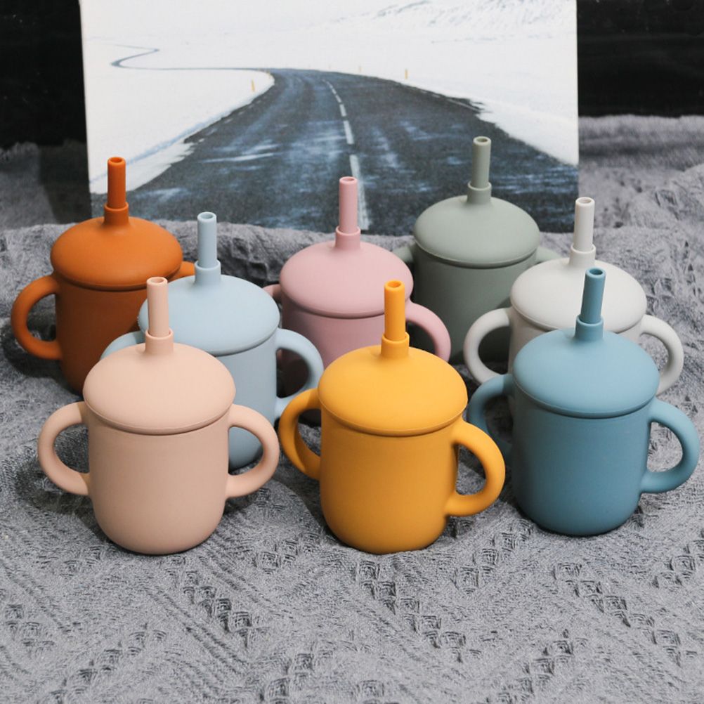 150ML Baby Cup Silicone Training Cup Sippy Cup with Straw Non Slip Handles Unbreakable Heat Resistant Trainer Cup for Babies Infants