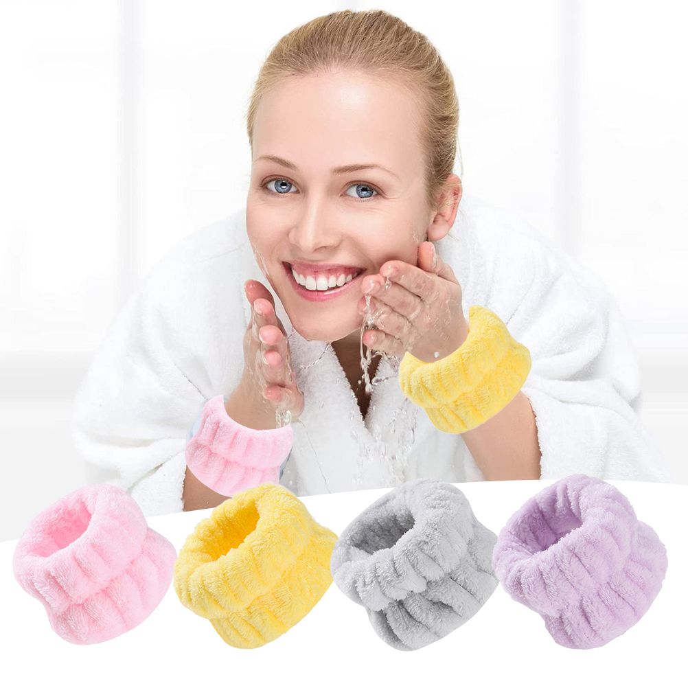 4 Pairs Wrist Spa Wash Band Color Wrist Wash Towel Band Absorbent Wristbands Wrist Sweatband for Washing Face