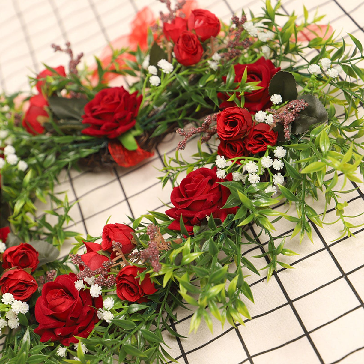 Valentine's Day Wreath Decoration Artificial Rose Ribbon Wreath Heart Shaped Simulated Spring Wedding Wreath