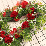 Valentine's Day Wreath Decoration Artificial Rose Ribbon Wreath Heart Shaped Simulated Spring Wedding Wreath - Top-Down View