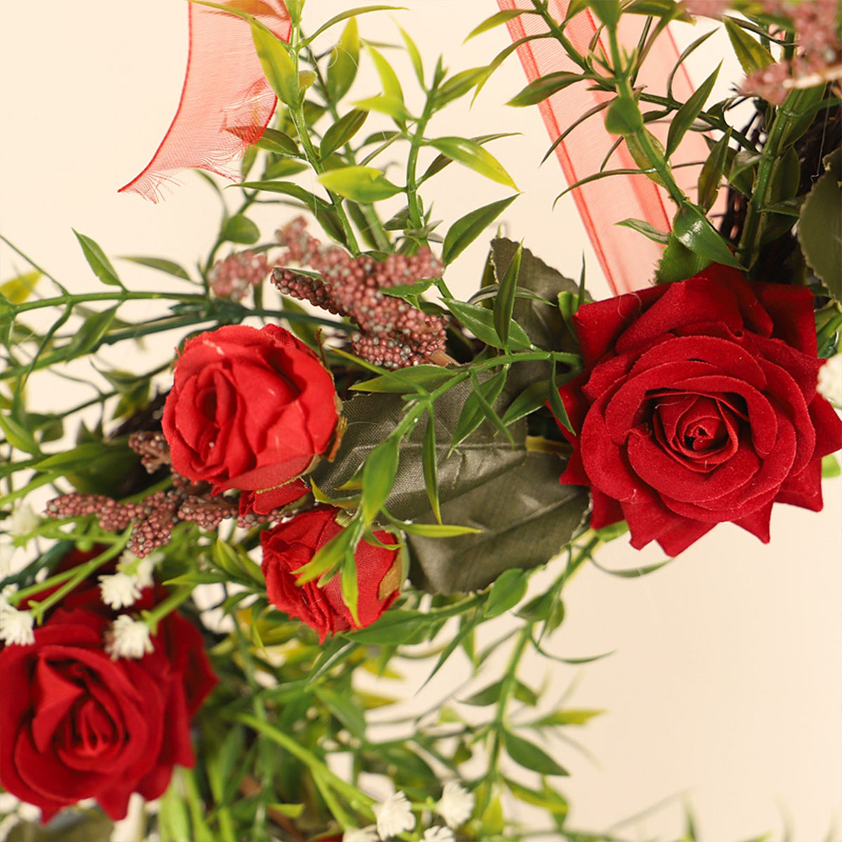 Valentine's Day Wreath Decoration Artificial Rose Ribbon Wreath Heart Shaped Simulated Spring Wedding Wreath