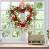 Valentine's Day Wreath Decoration Artificial Rose Ribbon Wreath Heart Shaped Simulated Spring Wedding Wreath