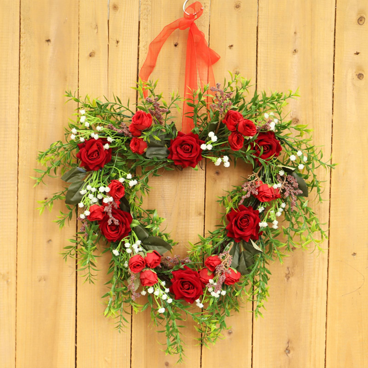 Valentine's Day Wreath Decoration Artificial Rose Ribbon Wreath Heart Shaped Simulated Spring Wedding Wreath