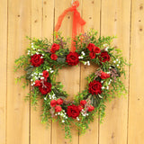 Valentine's Day Wreath Decoration Artificial Rose Ribbon Wreath Heart Shaped Simulated Spring Wedding Wreath - Extra Image