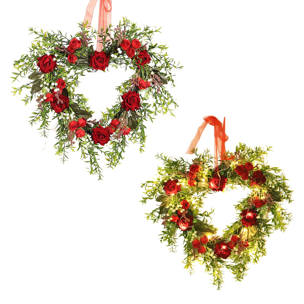 Valentine's Day Wreath Decoration Artificial Rose Ribbon Wreath Heart Shaped Simulated Spring Wedding Wreath