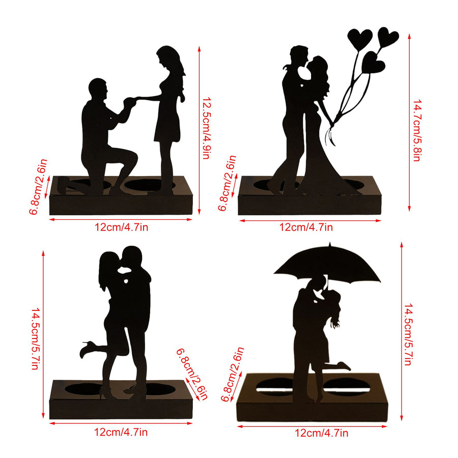 Black iron romantic couple candle holder statue, image 5