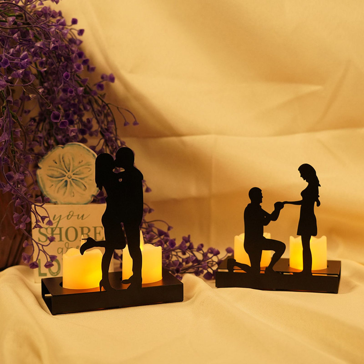 Iron Candle Holder Romantic Couple Candle Statue Gifts for Couple for Wedding Anniversary