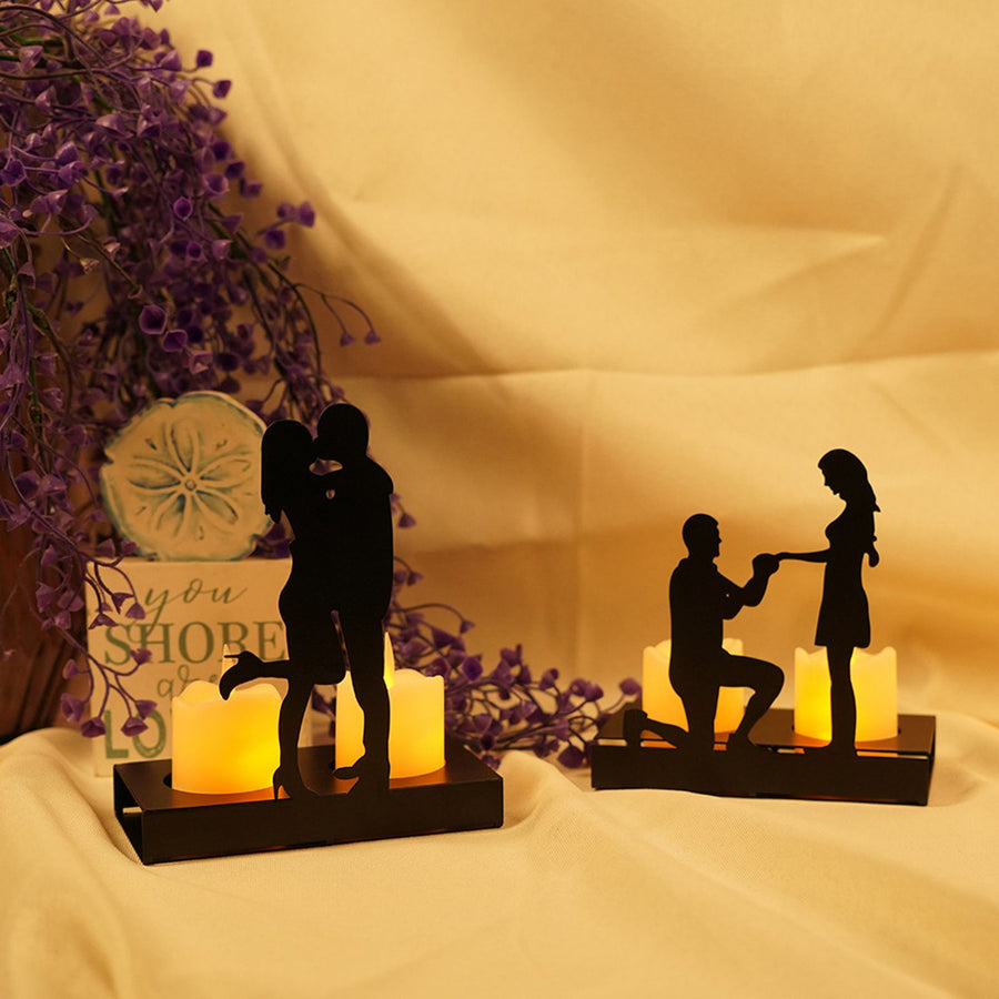 Black iron romantic couple candle holder statue, image 7