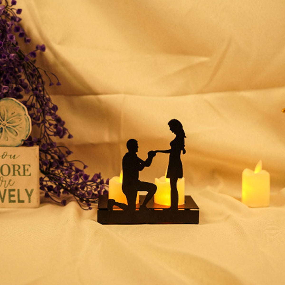 Iron Candle Holder Romantic Couple Candle Statue Gifts for Couple for Wedding Anniversary
