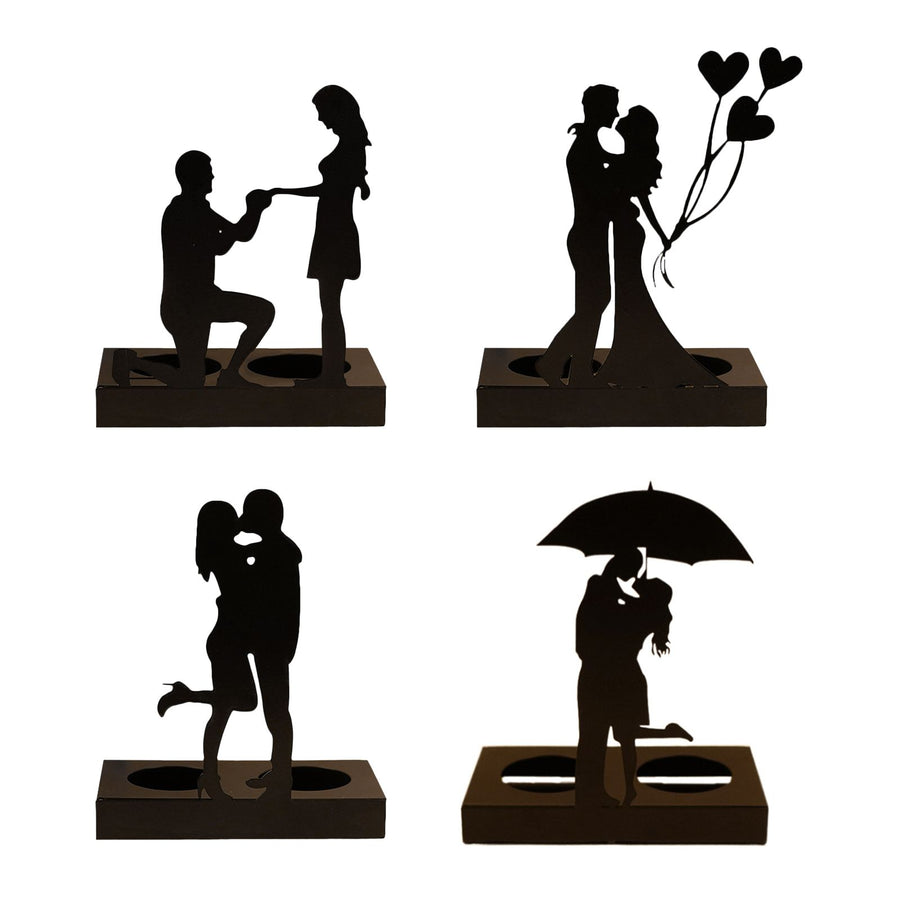 Black iron romantic couple candle holder statue, image 12