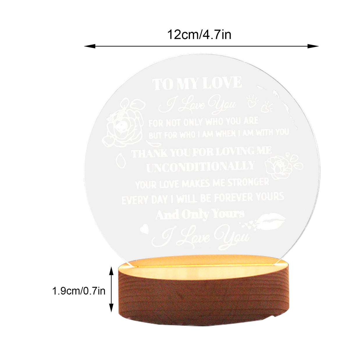 Decorative Night Light Acrylic Plate Wooden Base Warm Light Lamp for Bedroom Study Room