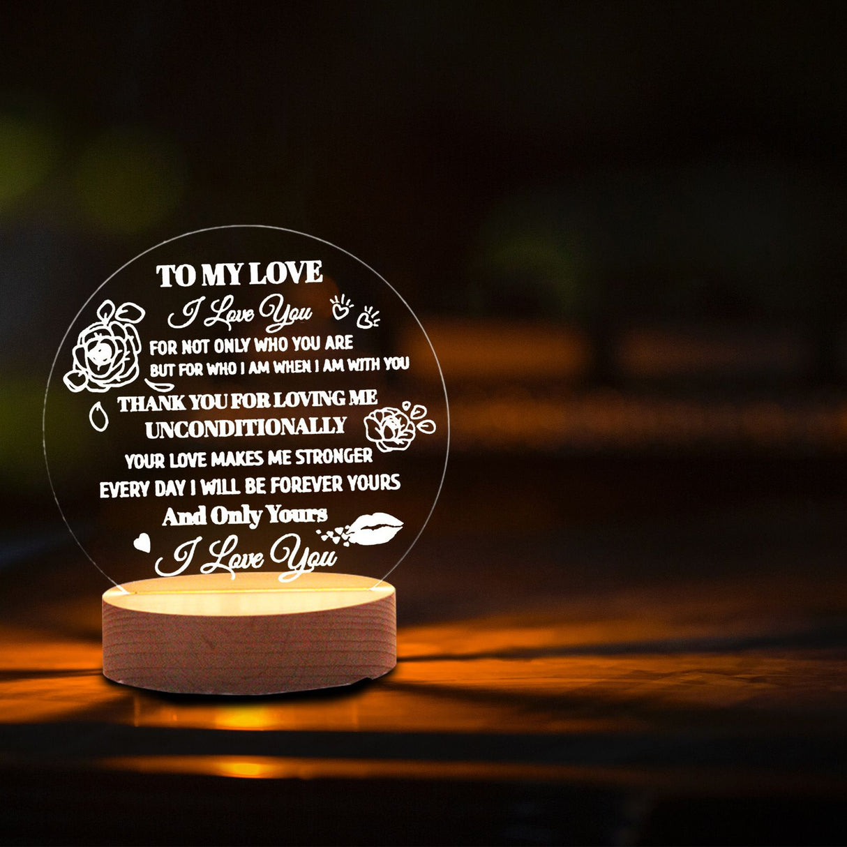 Decorative Night Light Acrylic Plate Wooden Base Warm Light Lamp for Bedroom Study Room